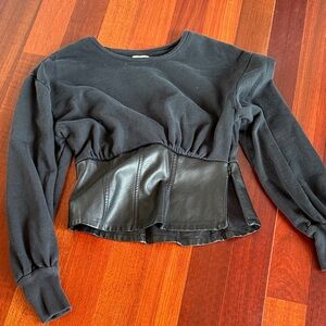 Black Long Sleeve Top with Faux Leather corset waist